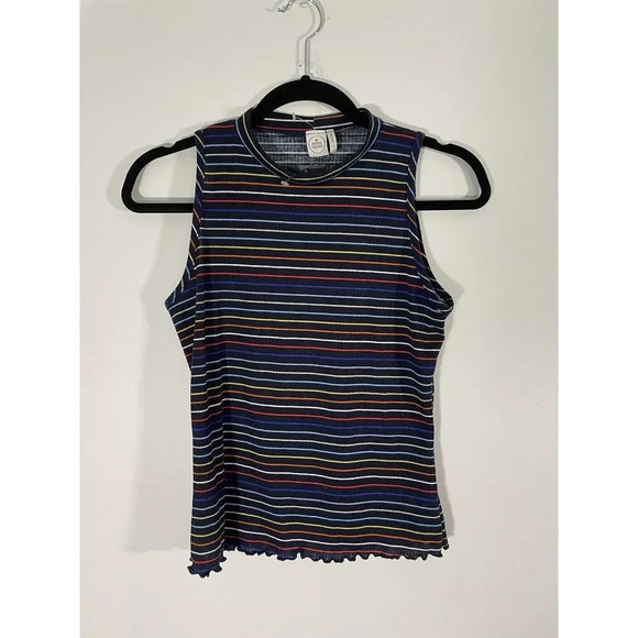 Paper Crane Tops - Paper Crane Multicolor Striped Scalloped Hem Sleeveless Tank Top‎ NWT Size Small